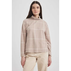 Traditional Kareli Balıkçı Yaka Önü Kısa Arkası Uzun Relax Fit Bluz S6768AZ21AU