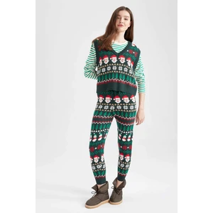 Yılbaşı Temalı Esnek Belli Jogger Triko Pantolon Y3429AZ22CW