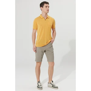 ALTINYILDIZ CLASSICS Erkek Sarı Slim Fit Dar Kesim Polo Yaka Cepli Kısa Kollu Keten Görünümlü Tişört