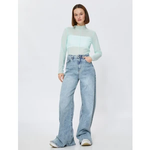 Transparan Tişört Dik Yaka Uzun Kollu