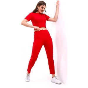 Kadın Kısa Kol Kaşkorse Crop Takım Pamuklu Bisiklet Yaka Fitilli