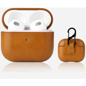 Apple Airpods 3.nesil Kılıf Suni Deri Kancalı Silikon Sf9 Kahverengi Açık