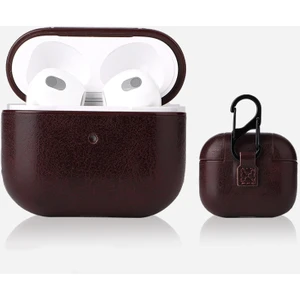 Apple Airpods 3.nesil Kılıf Suni Deri Kancalı Silikon Sf9 Kahverengi Koyu