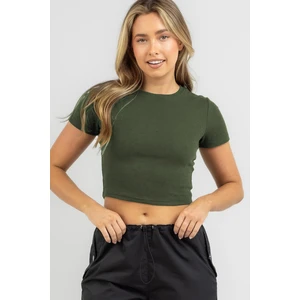Haki Basic Crop Kadın Tişört MG1772