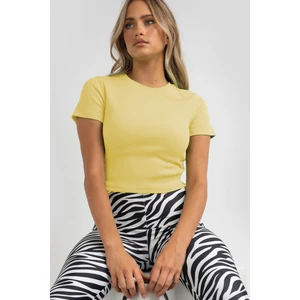 Sarı Basic Crop Kadın Tişört MG1772