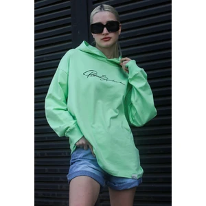 Açık Yeşil Nakışlı Kapüşonlu Kadın Sweatshirt MG1691