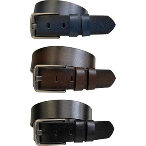 Deri, Efsane Füme Geniş Dilli; Siyah, Koyu Kahverengi, Lacivert 3'lü Set Kemer 4 cm