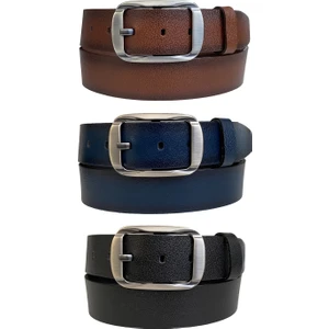 Deri, Efsane Füme Oval Tokalı; Siyah, Kahverengi, Lacivert 3'lü Set Kemer 4 cm