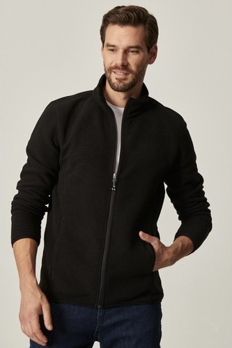 Altınyıldız Classics Erkek Siyah Anti-pilling Tüylenme Yapmayan Standart Fit Dik Bato Yaka Sweatshirt Polar Ceket görsel 7