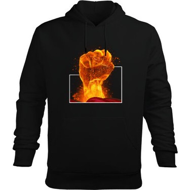 Tisho Flame Punch Siyah Erkek Kapu onlu Hoodie