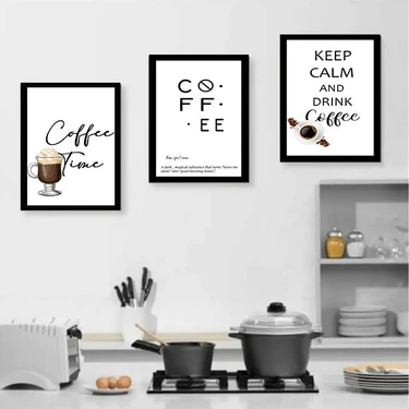 Trend Poster Siyah Çerçeve Görünümlü Coffee Köşesi Için Duvar  Tablosu Retro Ahşap 