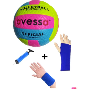 VLM-700 Dikişli Soft Touch 280 gr Fosforlu Deri Voleybol Topu No:5 + Pompa + Kolluk + Havlu