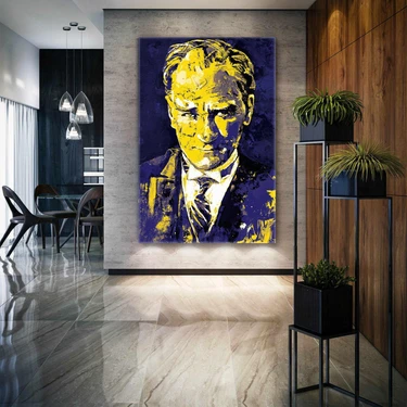 SML Tablo Mustafa Kemal Atatürk Sarı Lacivert Fenebahçe Kanvas
