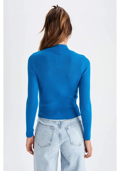 Fitted Yarım Balıkçı Yaka Ribana Triko Kazak X7886AZ22WN indirimleri