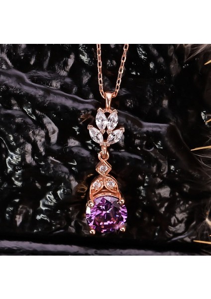 925 Ayar Gümüş Ametist Taşlı Lotus Motif Kolye
