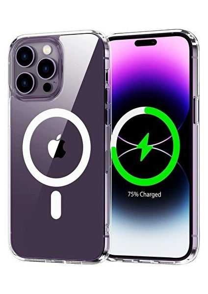 Apple iPhone 14 Pro Max Kılıf Magsafe Wireless Kablosuz Şarj Destekli Şeffaf Darbe Emici