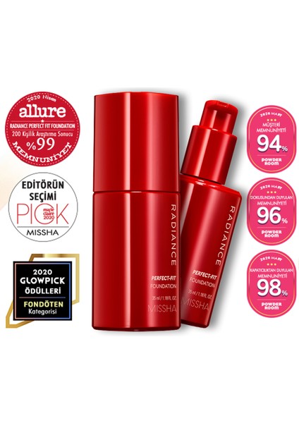 Uzun Süre Kalıcı, Mat Bitişli Fondöten Radiance Perfect Fit Foundation (No.21 Fair) SPF30+/PA+++