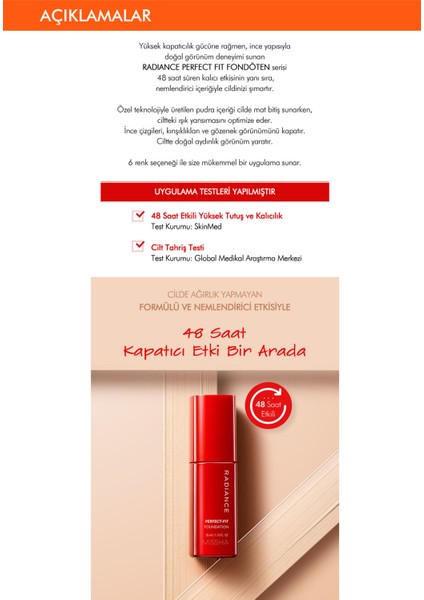 Uzun Süre Kalıcı, Mat Bitişli Fondöten Radiance Perfect Fit Foundation (No.21 Fair) SPF30+/PA+++