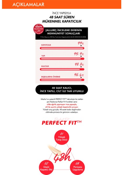Uzun Süre Kalıcı, Mat Bitişli Fondöten Radiance Perfect Fit Foundation (No.21 Fair) SPF30+/PA+++