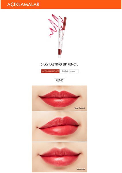 İpeksi Dokusuyla Kalıcı Dudak Kalemi Silky Lasting Lip Pencil (RD03/Melting Kiss) fiyatları