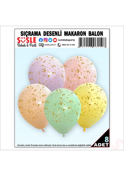 Sıçrama Desen Baskılı Makaron Balon, 30CM x 8 Adet