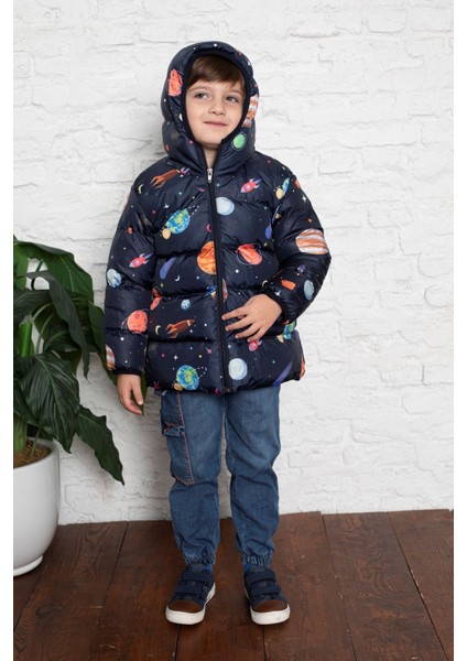 Gezegen Desenli Içi Polar Bebe Mont