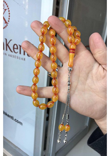 Zar Rengi Çift Püsküllü Toz Kehribar Tesbih