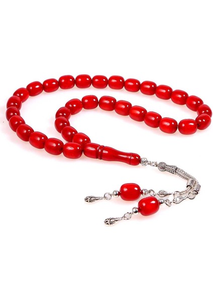 Yarım Kapsül Kırmızı Tonda Toz Kehribar Tesbih