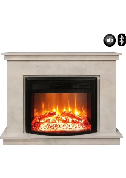 1164S Retro 1800 Watt Taş Desenli Bluetooth ve Ses Efektli Dekoratif Elektrikli Şömine Fanlı Isıtıcı