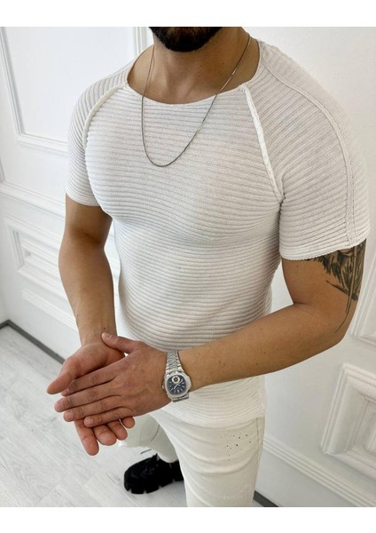 Tişört Örme Triko Tişört Nefes Alabilen Terletmez Slim Fit Dar Kesim T-Shirt