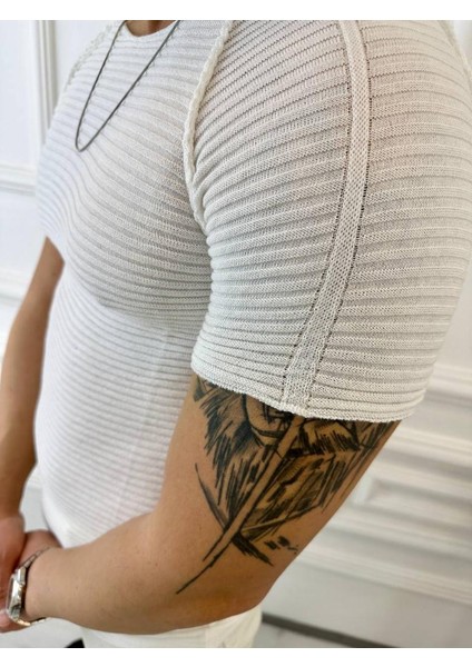 Tişört Örme Triko Tişört Nefes Alabilen Terletmez Slim Fit Dar Kesim T-Shirt