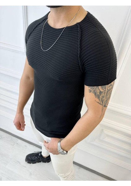 Tişört Örme Triko Tişört Nefes Alabilen Terletmez Slim Fit Dar Kesim T-Shirt