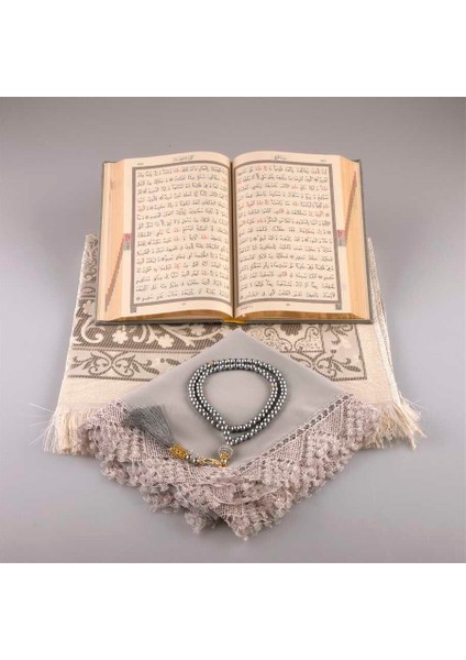 Şal + Seccade + Tesbih + Kuran Hediye Seti (Hafız Boy, Gri) modelleri