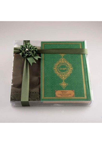 Şal + Seccade + Tesbih + Kuran Hediye Seti (Orta Boy, Yeşil)