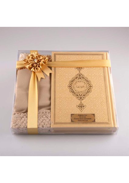 Şal + Seccade + Tesbih + Kuran Hediye Seti (Orta Boy, Gold)