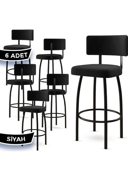 Wosa Serisi Yemek Odası Bar Sandalyesi Babyface Kumaş Siyah Metal Ayak 6 Adet Sandalye