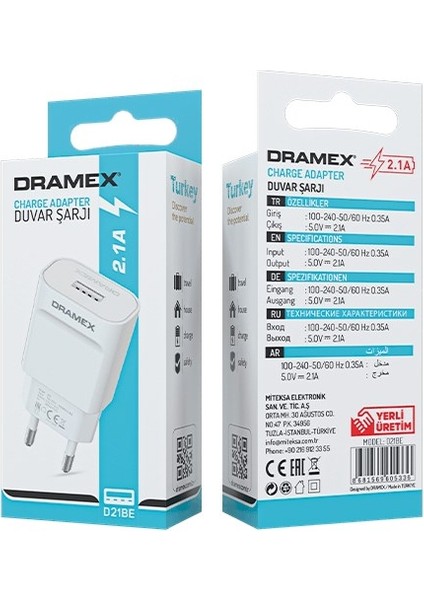 D21BE 2.1A Şarj Adaptörü (Ekonomik Mini Kutu)