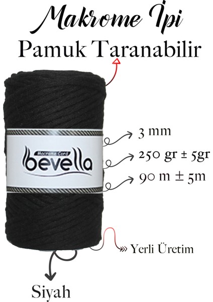 Taranan Makrome Ipi 3mm Taranabilir Pamuk Tek Büküm Makrome Ipi Siyah fiyatları