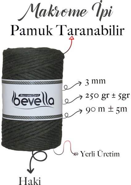 Taranan Makrome Ipi 3mm Taranabilir Pamuk Tek Büküm Makrome Ipi Haki