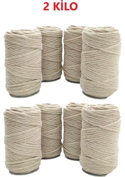 Bej 2 kg Makrome Tarama Ipi Pamuk 3.0 / 3.5 mm