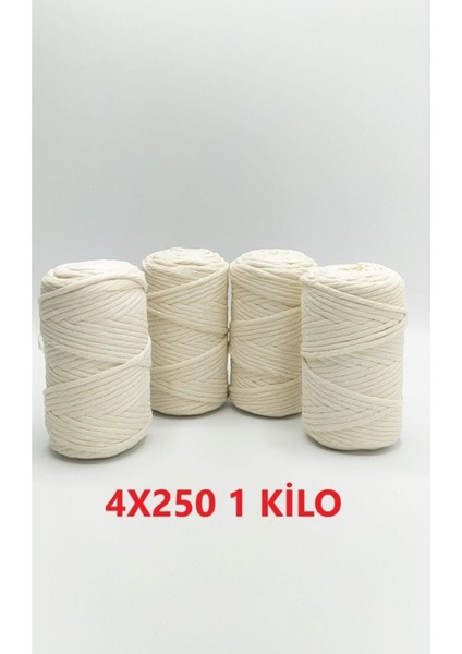 Ekru 1 kg Makrome Tarama Ipi Pamuk 3.0 / 3.5 mm 4X250 gr