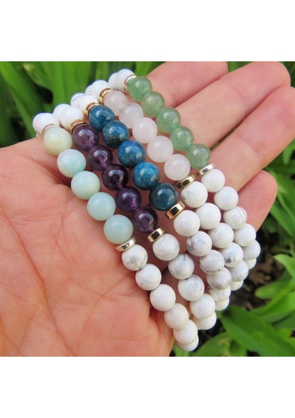 Sertifikalı Havlit-Pembe Kuvars-Ametist-Aventurin-Apatit Doğal Taş Bileklik 8mm