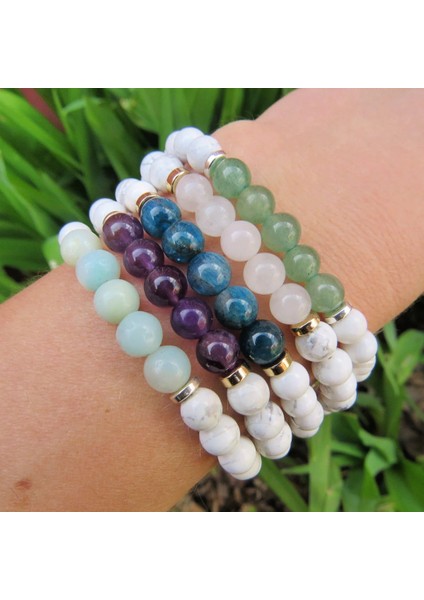 Sertifikalı Havlit-Pembe Kuvars-Ametist-Aventurin-Apatit Doğal Taş Bileklik 8mm fiyatları