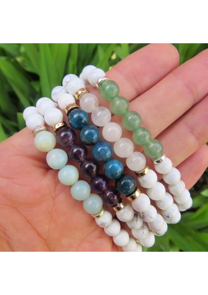 Sertifikalı Havlit-Pembe Kuvars-Ametist-Aventurin-Apatit Doğal Taş Bileklik 8mm fırsatları