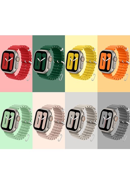 Apple Watch ile Uyumlu Seri 10/9/8/7/6/se/5/4/3 Okyanus Silikon Kordon 46/45/44/42MM ve 41/40/38MM ile Uyumlu