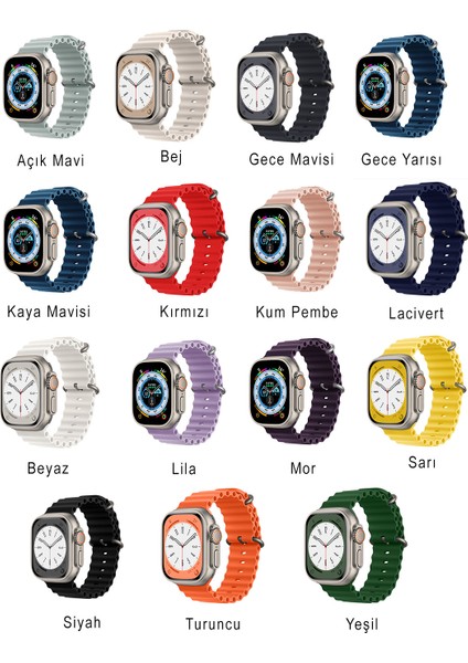 Apple Watch ile Uyumlu Seri 10/9/8/7/6/se/5/4/3 Okyanus Silikon Kordon 46/45/44/42MM ve 41/40/38MM ile Uyumlu