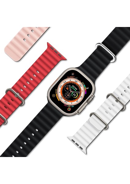 Apple Watch ile Uyumlu Seri 10/9/8/7/6/se/5/4/3 Okyanus Silikon Kordon 46/45/44/42MM ve 41/40/38MM ile Uyumlu