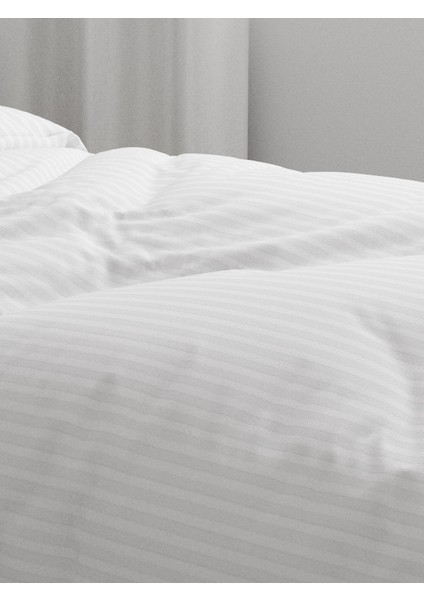 Tek Kişilik Saten Çizgili Beyaz Nevresim Takımı modelleri