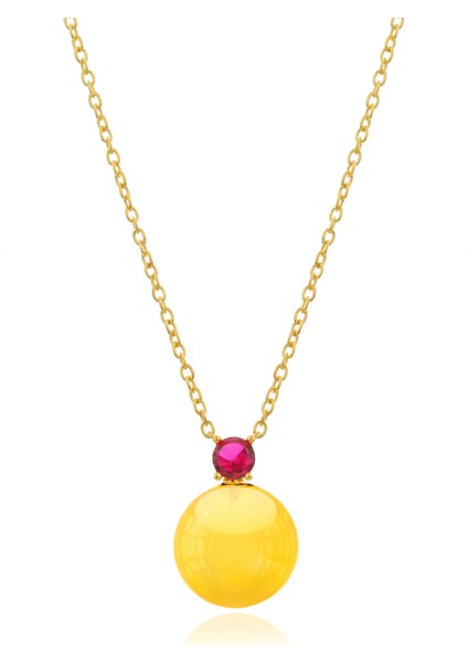 Swarovski Taşlı Gümüş Kehribar Kolye