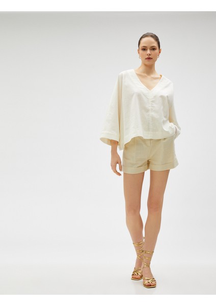 Oversize Bluz Keten Karışımlı V Yaka fiyatları